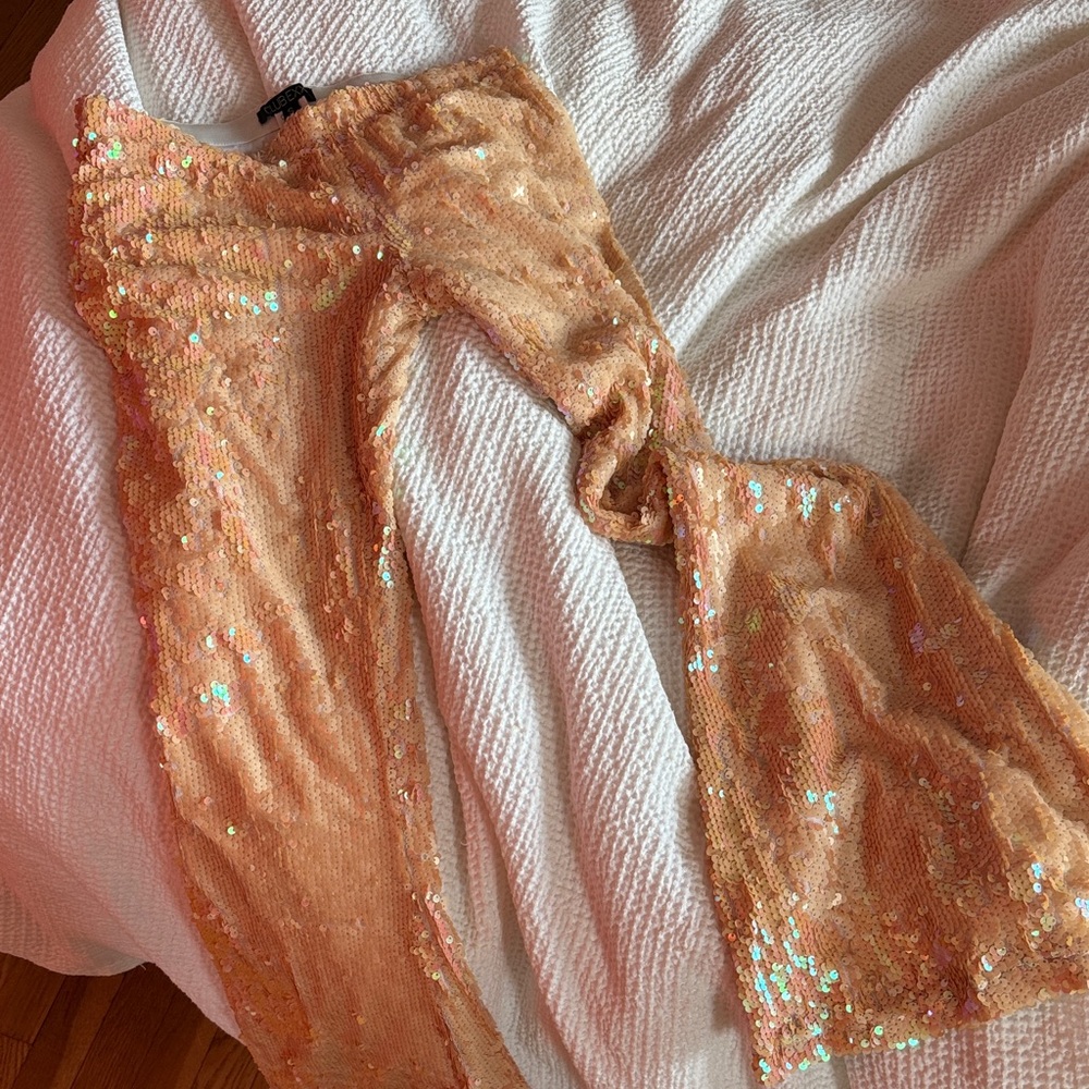 Sequin Flare Pants Pink Peach color
